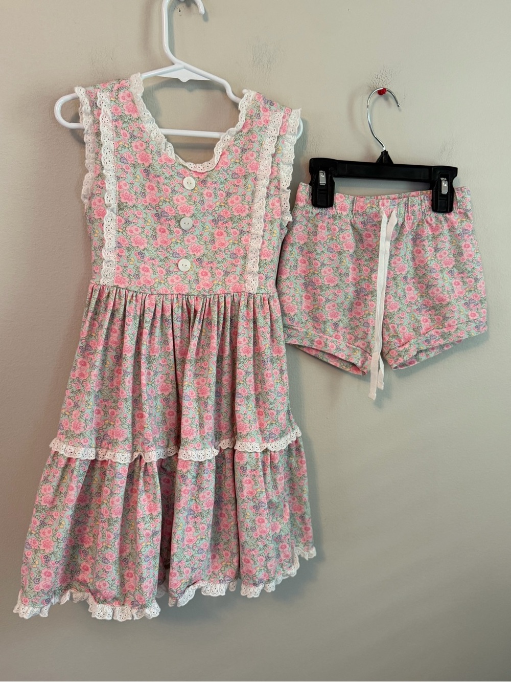 Love + Grow Floral Lace Tiered Dress & Shorts Set - Pink Mint Floral